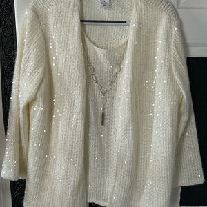 Alfred Dunner Cream Cardigan Sweater with Ribbed Knit